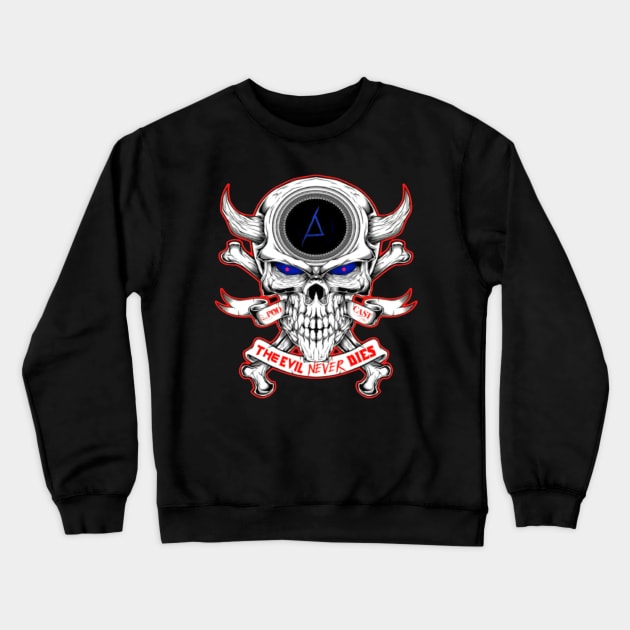 Podcast Logo Red Eye 2 Sided Stay Evil! Corpse Font Crewneck Sweatshirt by The Evil Never Dies Podcast